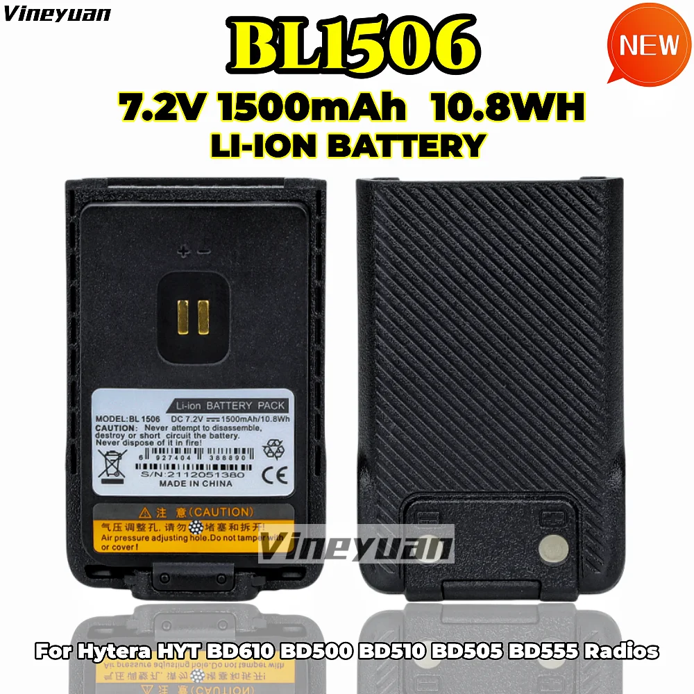 

NEW 7.2V 1500mAh BL1506 Li-ion Replacement Battery for Hytera HYT BD500 BD505 BD555 BD510 BD610 TD520 Radios fits BL2018 Battery