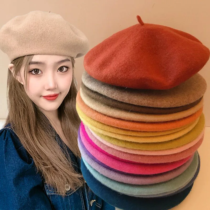 2022 Spring Women Beret Hat Wool Fashion Berets French Artist Beret Flat top Hat Girls Berets Caps Winter Warm Cap Beanies Hats