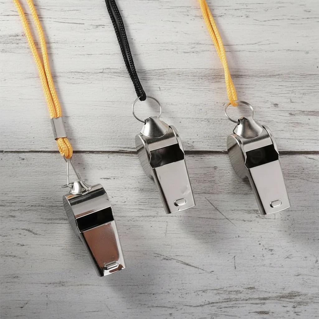 Stainless Steel Loud Football Referee Whistle With Lanyard Portable Wear Resistant Metal Whistle For Sports Training Cheering