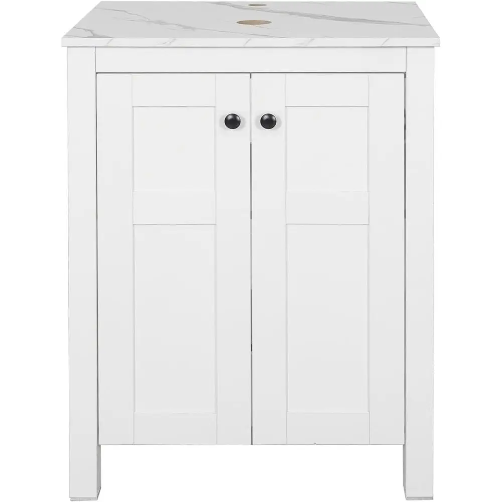 

24 White Bathroom Vanity with Marble Texture Top, Traditional Standing Pedestal Cabinet Without Sink