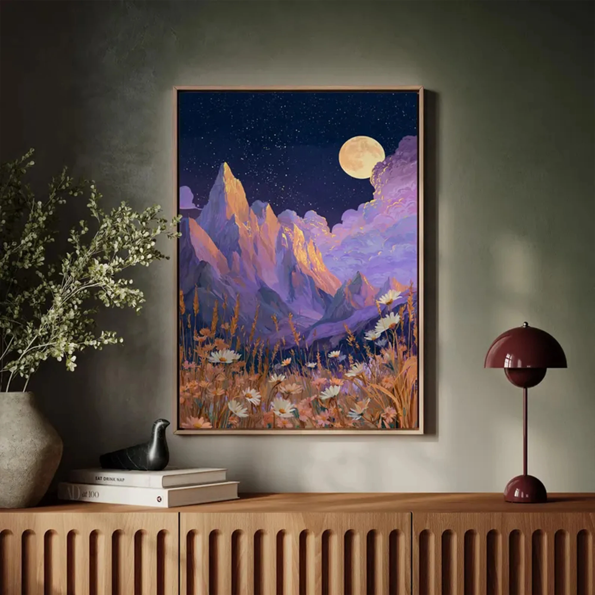 Modern Dreamy Moonlit Purple Valley Wall Art Print Canvas Painting Poster Picture For Living Room,Bedroom Home Decor