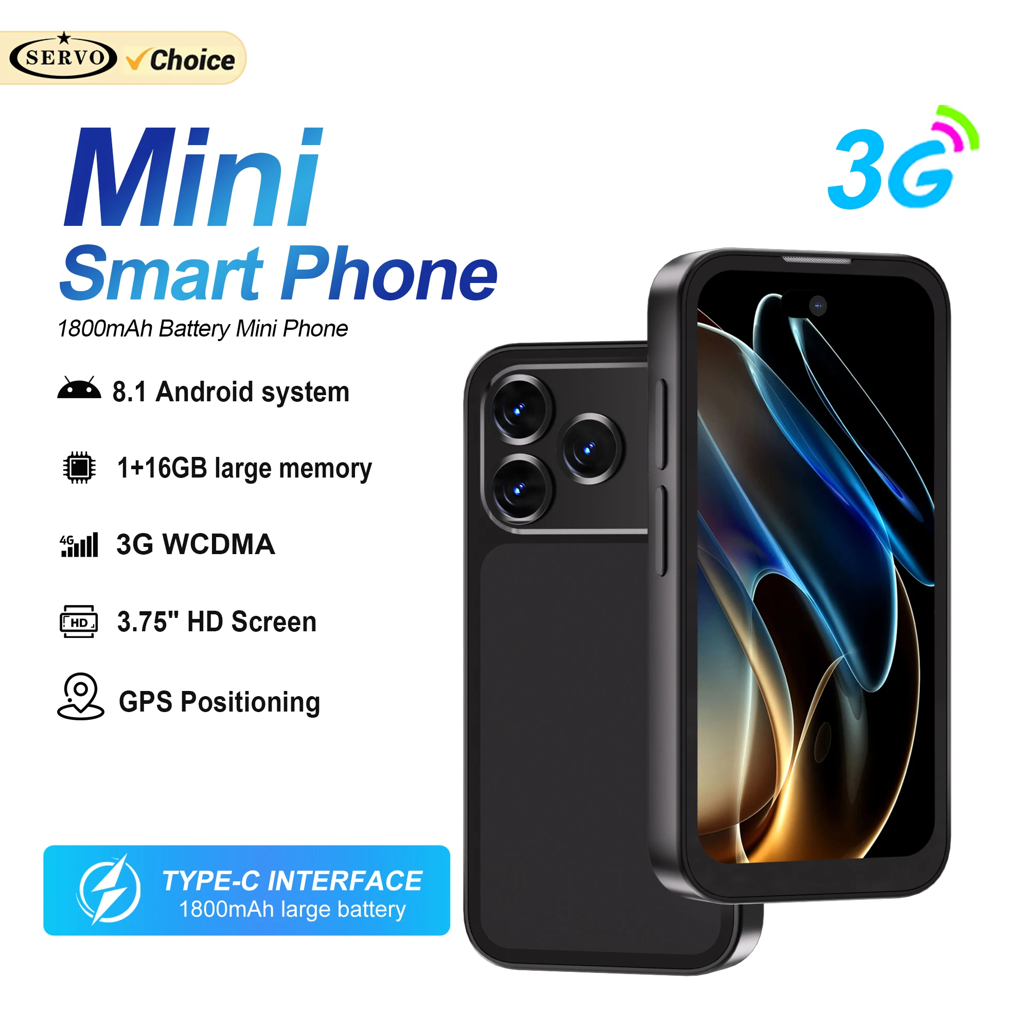 سيرفو 17PRO MAX 3G هاتف ذكي صغير نظام أندرويد 16 جيجابايت ROM واتساب Face Unlock WiFi Hotspot 2 SIM 3.75 بوصة هاتف ذكي صغير جدًا #1