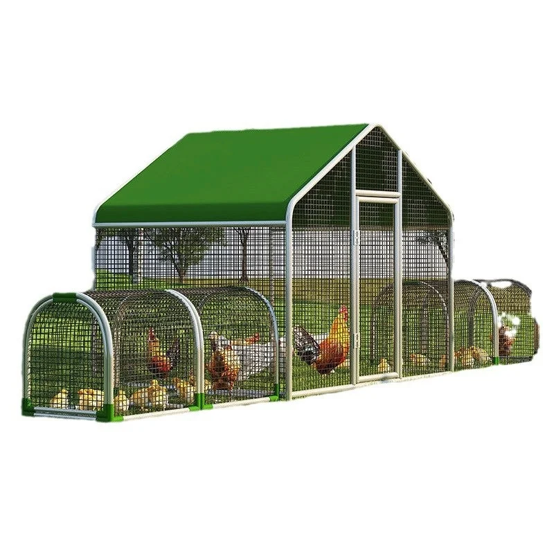 

Large outdoor chicken coop with running track and tunnel cage, for home yard breeding chicken shed needs to be stored