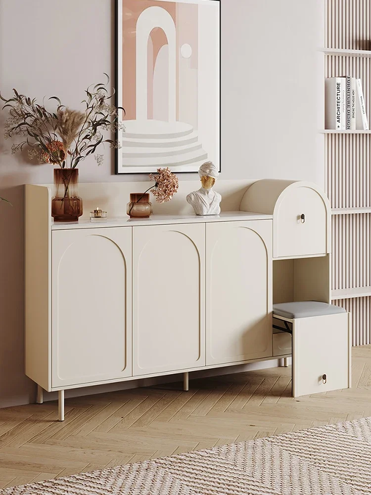 

Cream wind shoe cabinet and stool one 2022 new explosion small apartment door household large-capacity porch cabinet