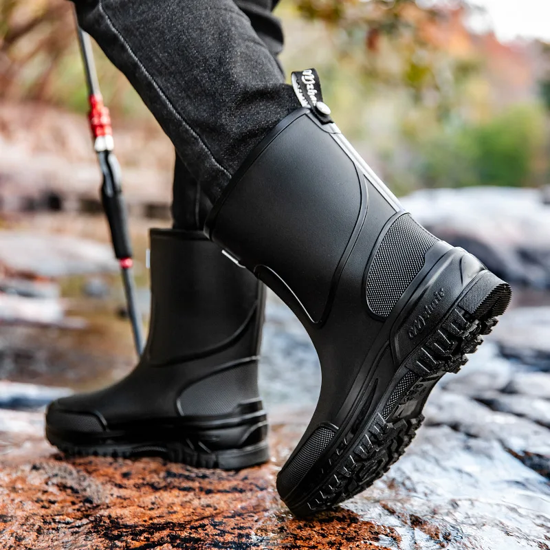 36-47 Size Wear-resistant Thick-soled Rain Boots Men's Outdoor Fishing Shoes Work Boots Non-slip Waterproof Men's Rubber Shoes view 3