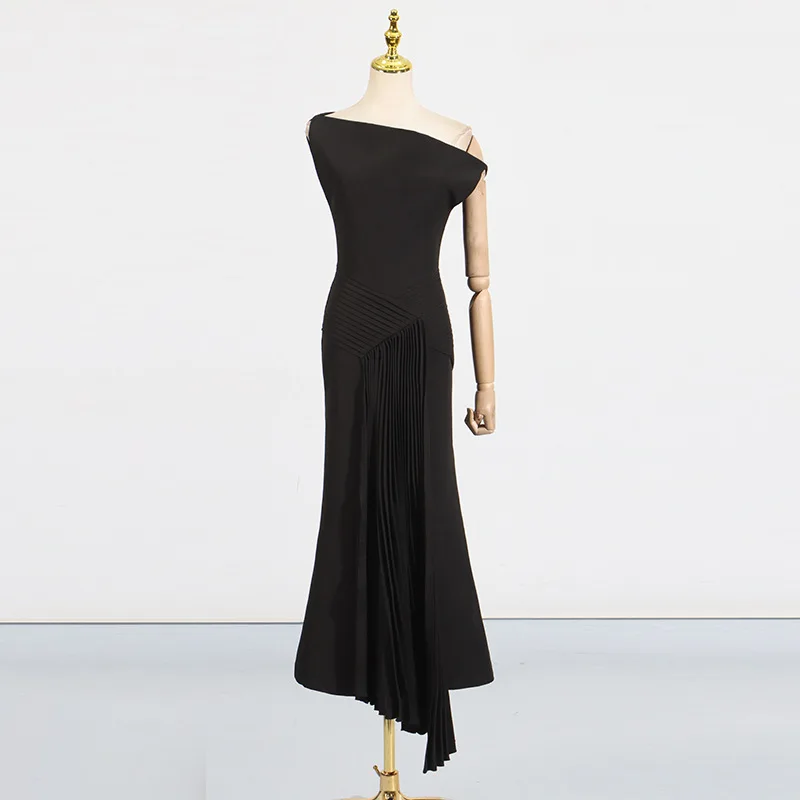 Eleganckie, wysokiej jakości letnie długie suknie wieczorowe damskie z krótkim rękawem, odkryte ramiona, plisowane sukienki na studniówkę/imprezę dla kobiet.