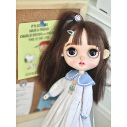 New Arrival 1Pcs Cute Collar Bear Dress Summer White Nightdress for Blyth Doll Clothes Licca OB24 1/6 Dolls Outfits Accessories