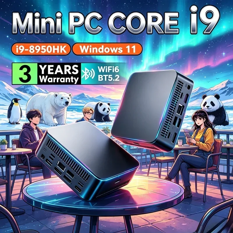 

2026 Peerless Mobile MINI PC Windows 11 Pro Core I9 8950HK RAM 1TB SSD WIFI 6 BT5.2 4K HD Gorgeous Multimedia Gaming