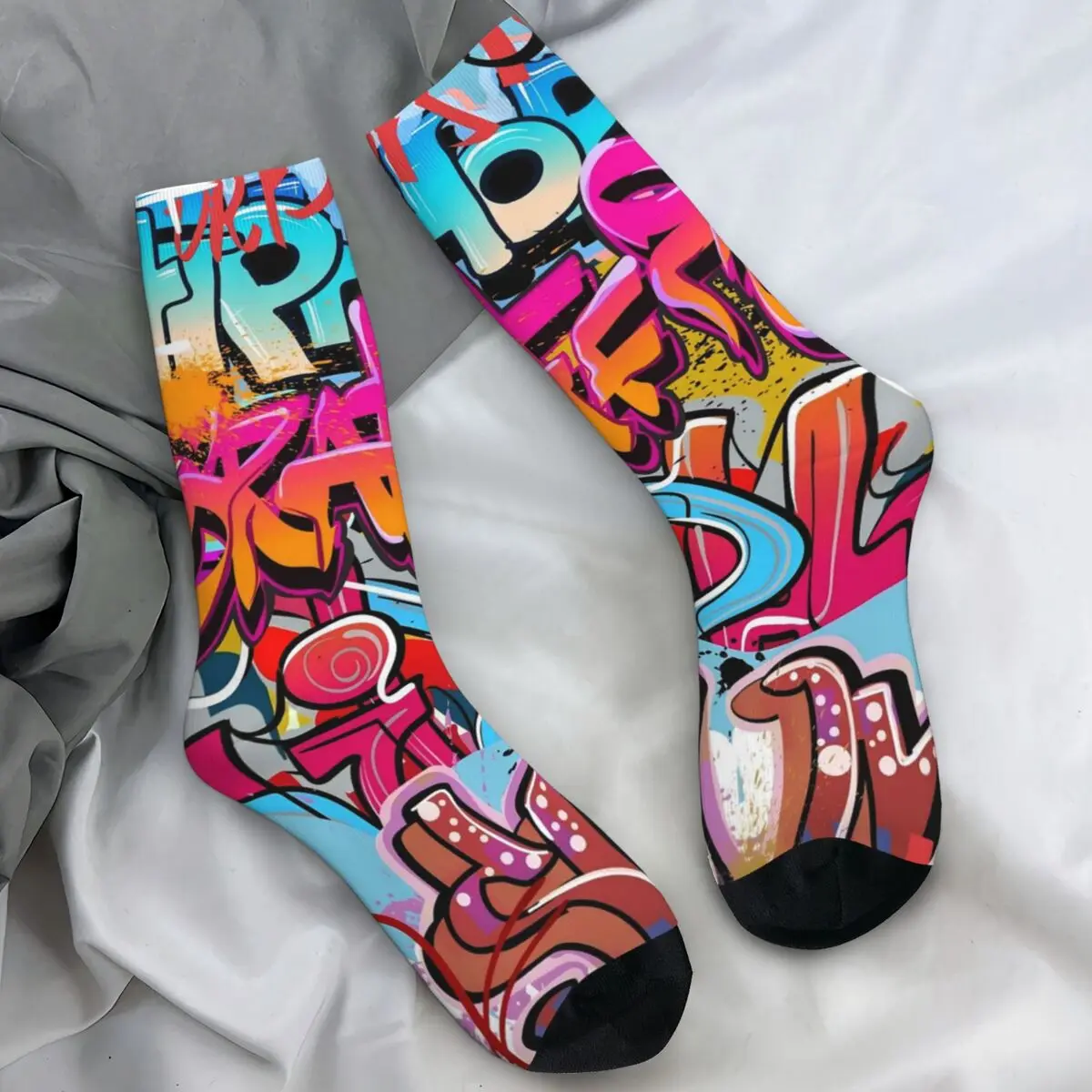 

Чулки с абстрактными граффити, мужские красочные носки унисекс с буквами, дышащие модные носки, осенние противоскользящие носки для скейтборда на заказ