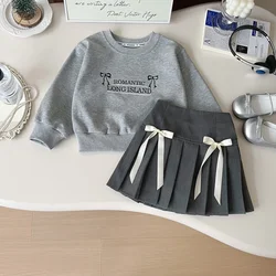 Children's Clothing Sets Letter Print Long Sleeve Hoodie + Bow Pleated Skirt 2pcs Sets Baby Girl Outfit Set Kids Clothes