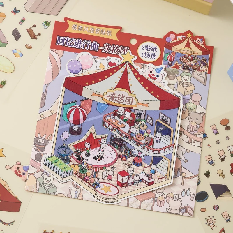 3-Sheet Kawaii Cartoon Two-Story 3D Scene Sticker Set, Vivid Room Layout Designs, Ideal for Scrapbooking & DIY Collage