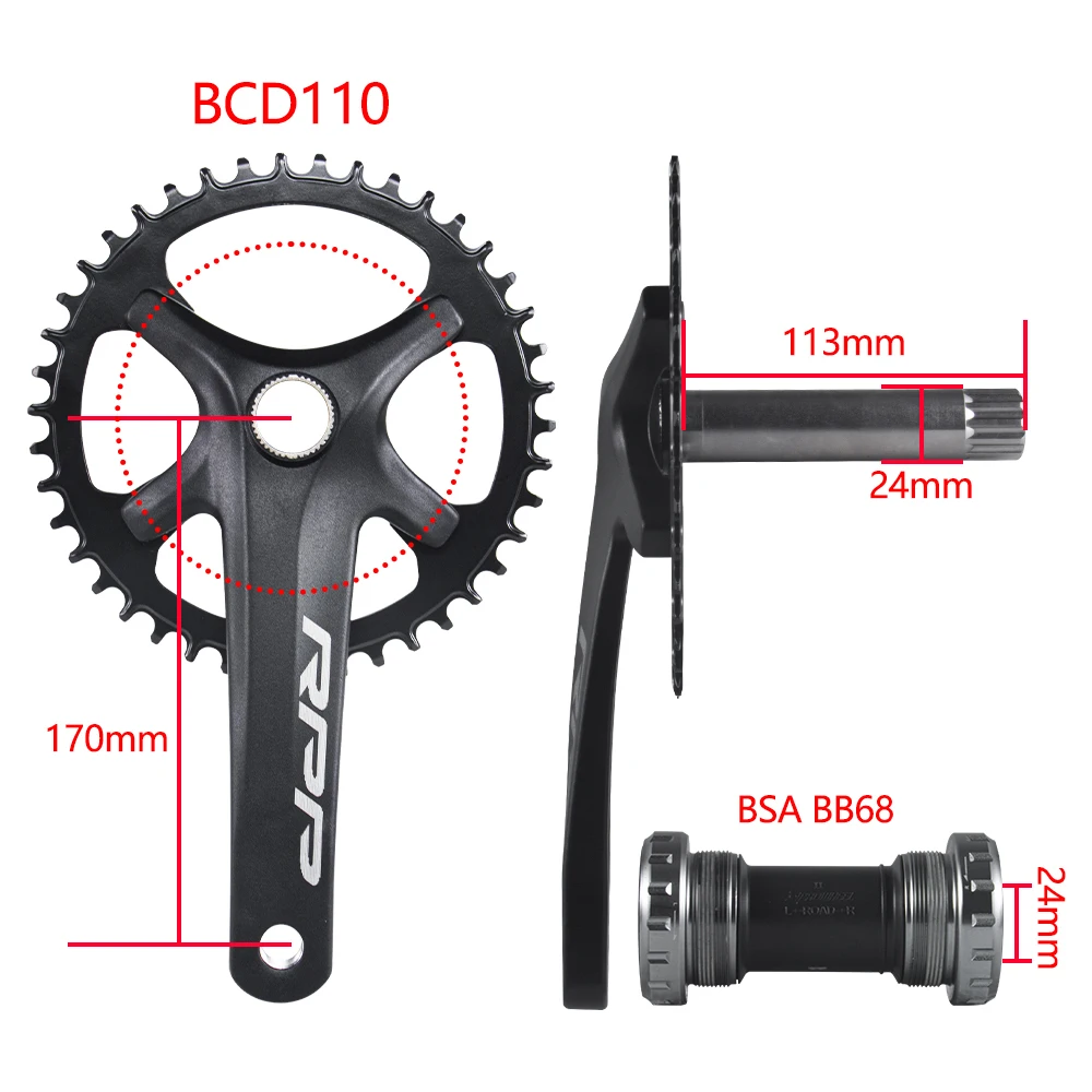 PRDWHEEL RPP Gravel Bike Crank 42T Crank 170MM Road Bike Connecting Rod System 110BCD Mountain Bicycle Crank With Central Shaft