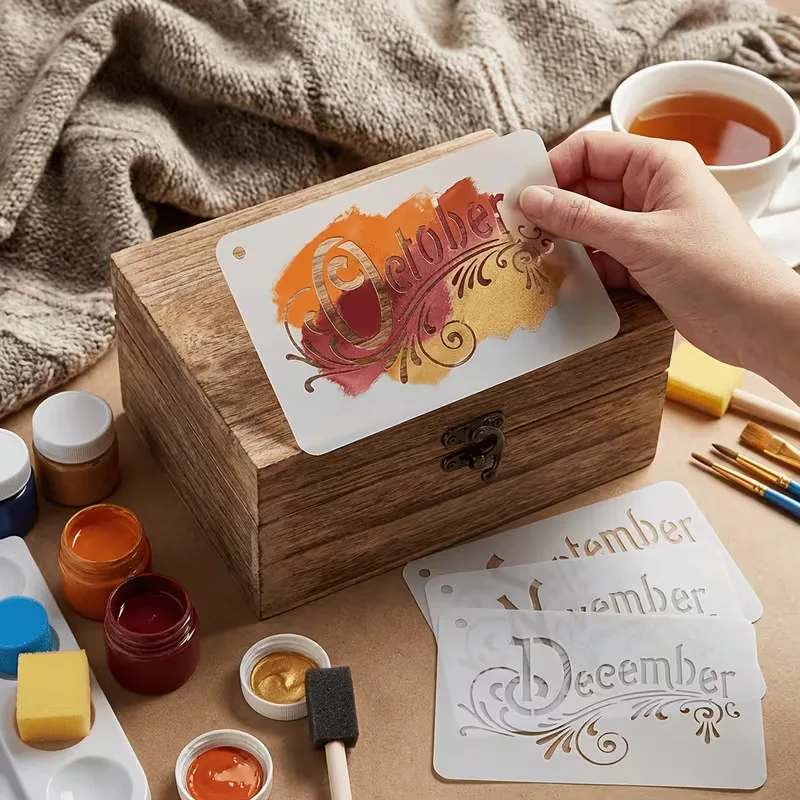 12-Piece Set Month-Themed Hollow-Out Stencils