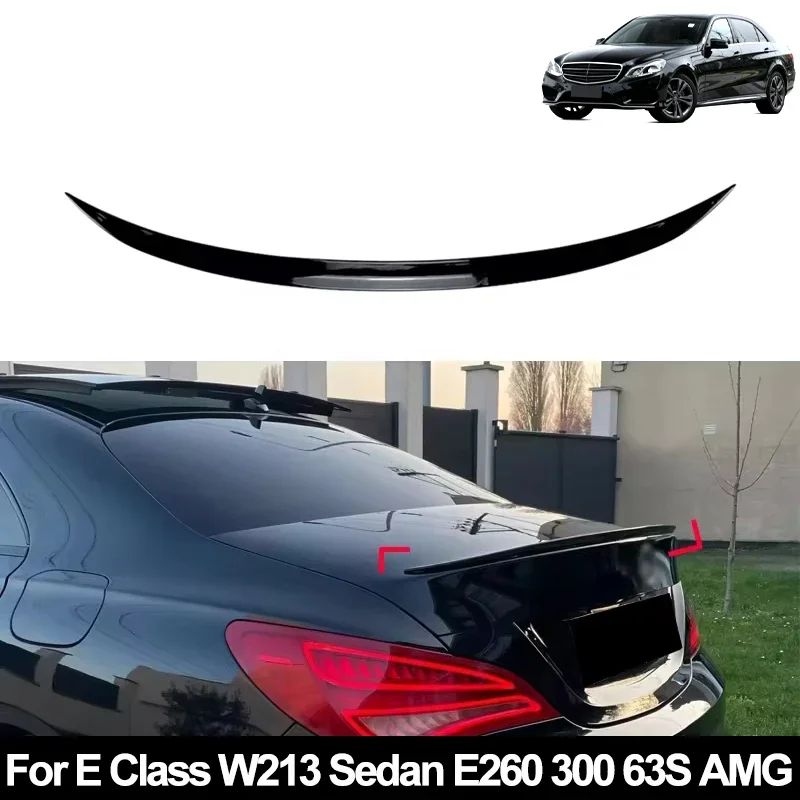 For Benz E Class W213 Sedan 2016-2023 E260 E300 E63 S AMG Car Rear Trunk Spoiler Wing Boot Lip Glossy Black Soft Plastic