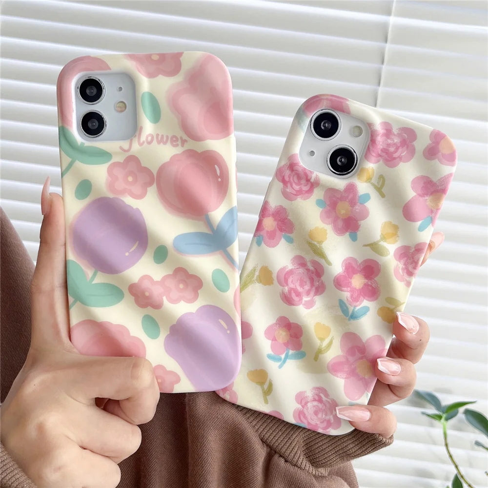 INS beautiful flower Liquid water ripple silicone soft phone case for iphone 12 11 13Pro Max cover for iphone 14promax funda