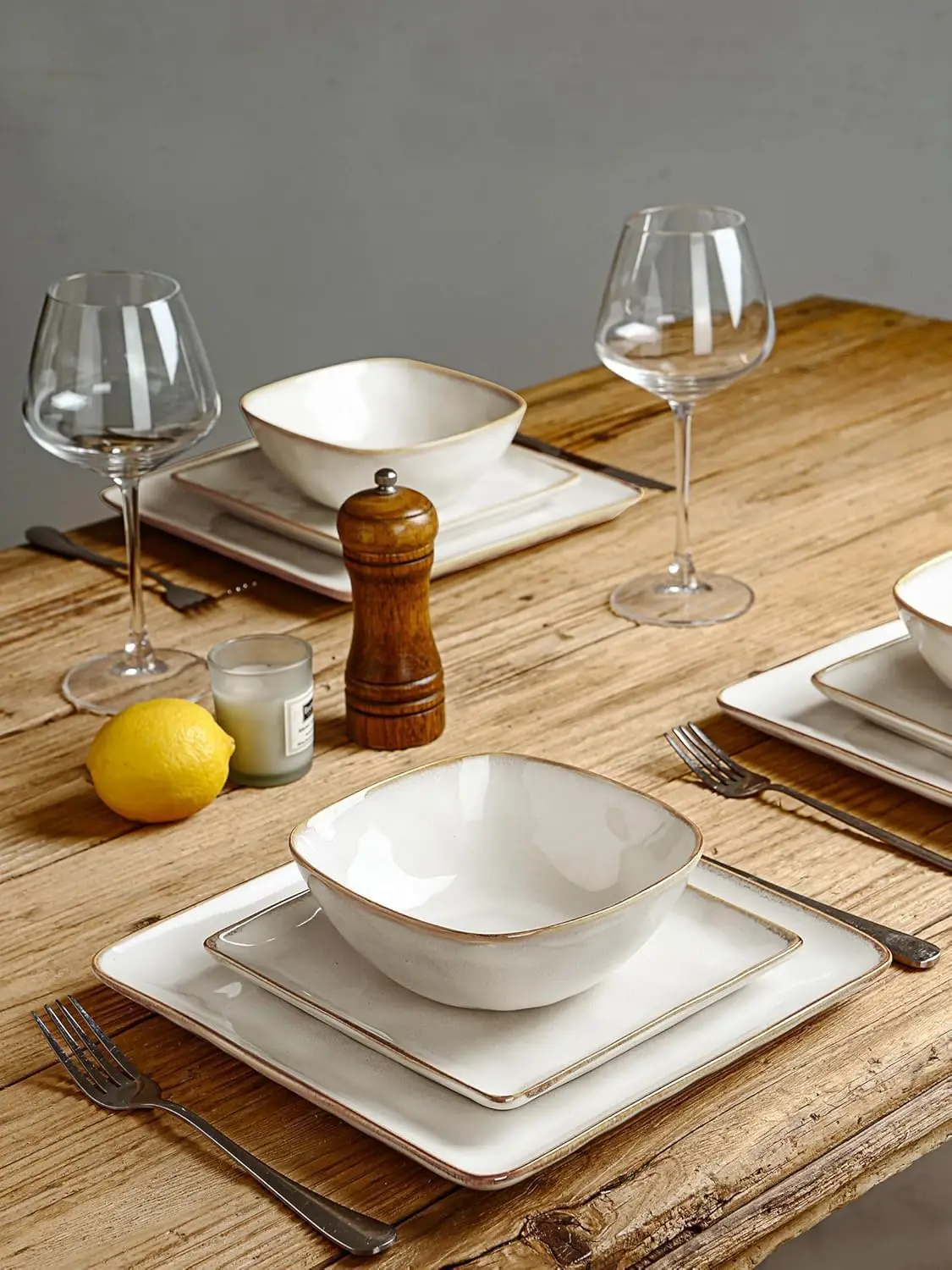 Set di stoviglie per 8, set di piatti e ciotole da cucina Ocean Square da 24 pezzi, aptos per microonde e lavastoviglie, resistente ai graffi, Ca