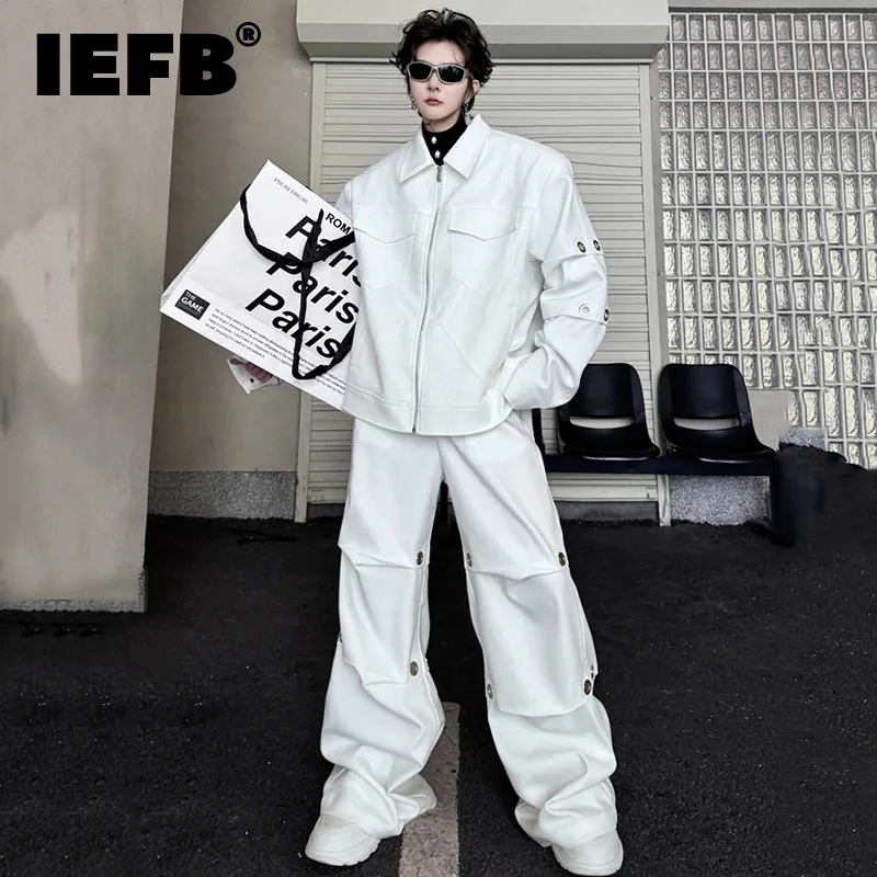 

IEFB Metal Ring Male Suit Personality Large Pockets Lapel Men's Jackets New Stylish Patchwork Men Wide Leg Pants Spring 9C4232