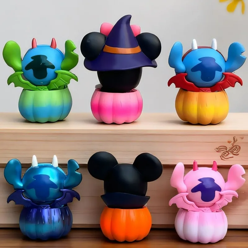 Poupée Disney Mickey Stitch, citrouille, Halloween, ornements de bureau, boîte aveugle, cadeau, beau dessin animé mignon, nouveau Style, Niche