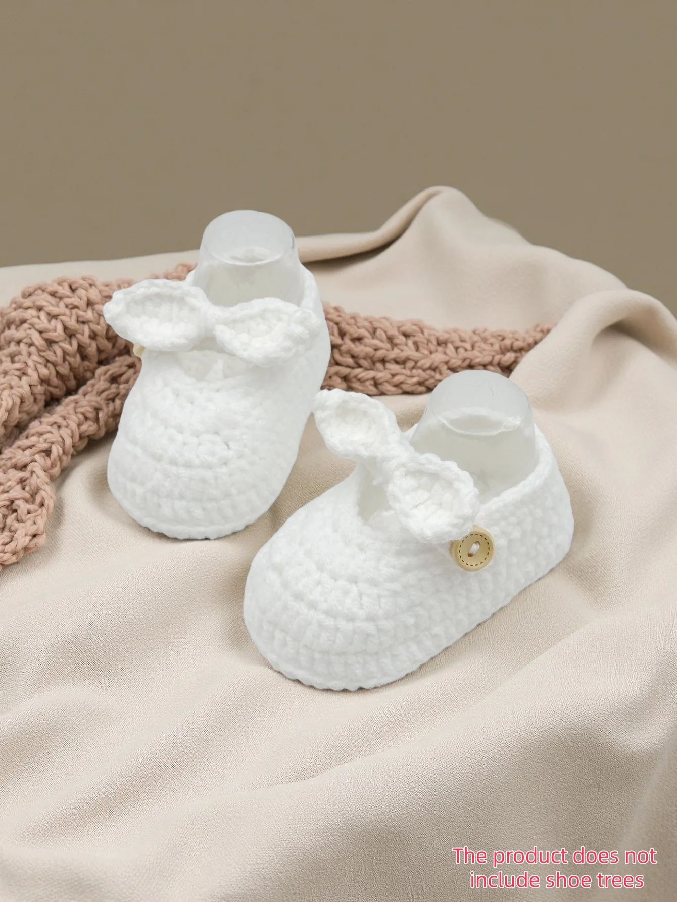 

1 Pair Handmade Crochet Baby Booties with Bow and Button Accents, White, Soft Knit Newborn Shoes