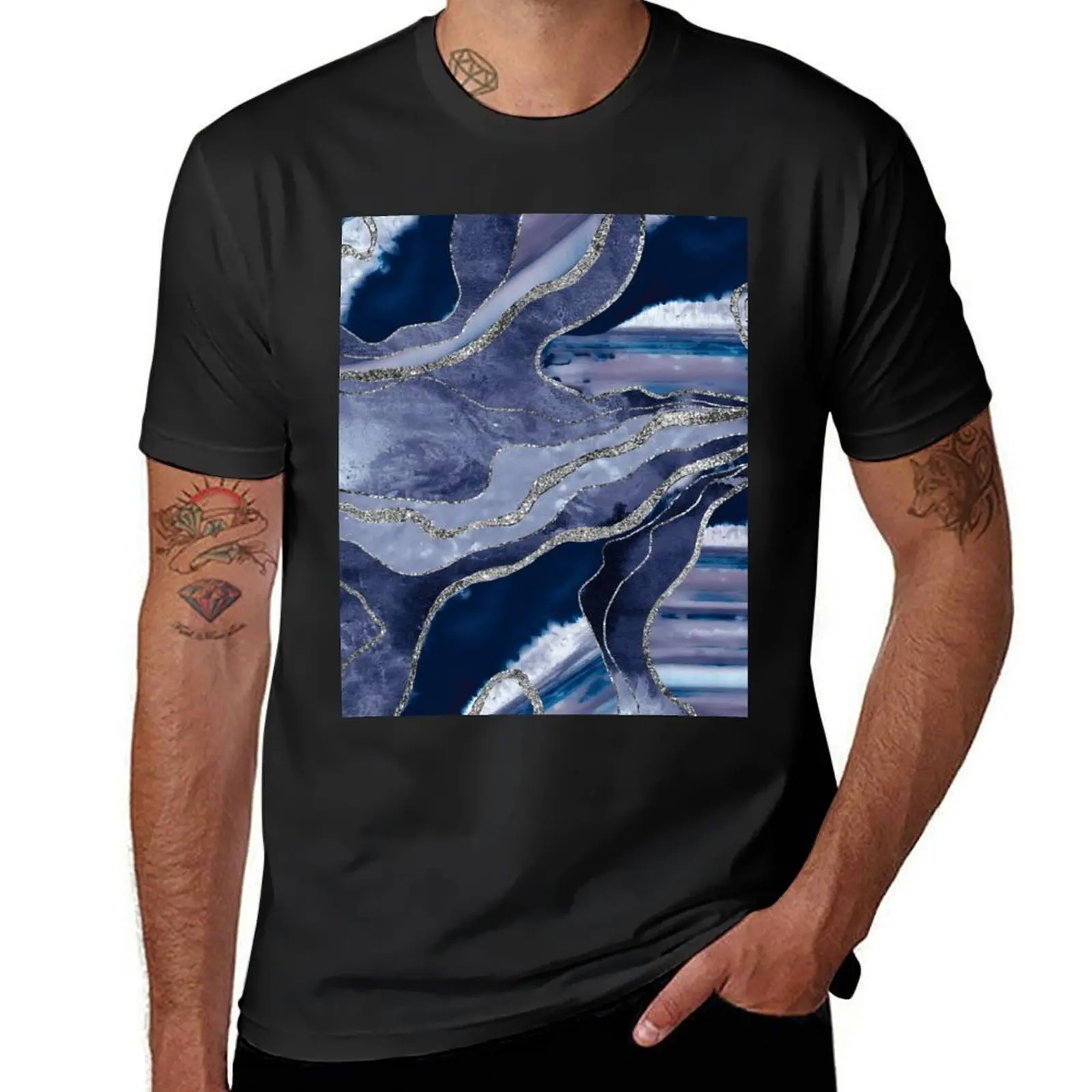 

Blue Marble Agate Silver Glam #1 (Photo of Glitter Only - Not Reflective) T-Shirt oversizeds anime stuff black t-shirts for men
