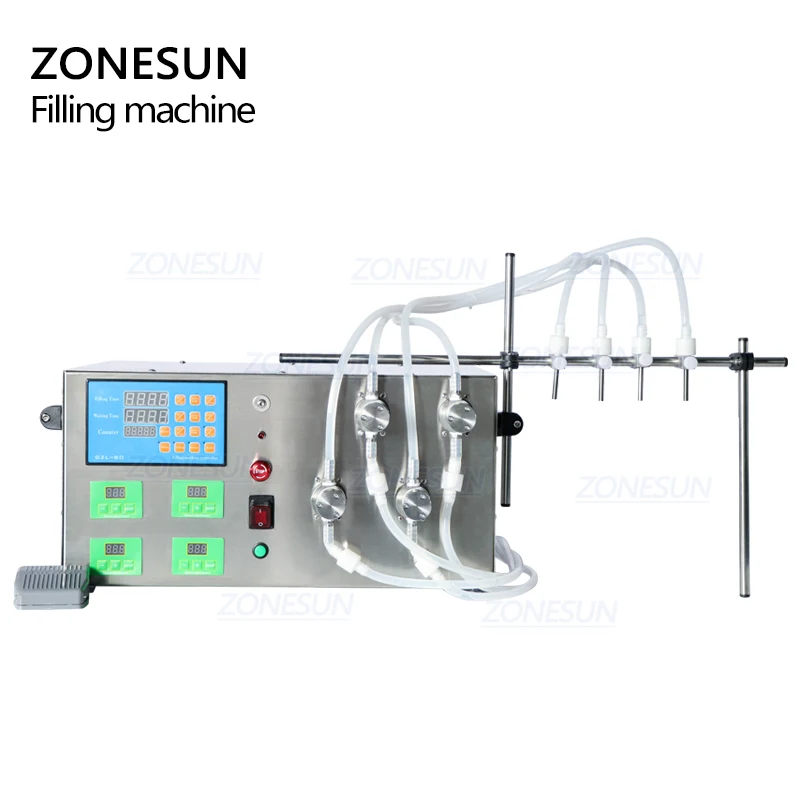 

ZONESUN ZS-YTMP4S 4-головный магнитный насос для небольших бутылок, настольная машина для розлива жидкостей