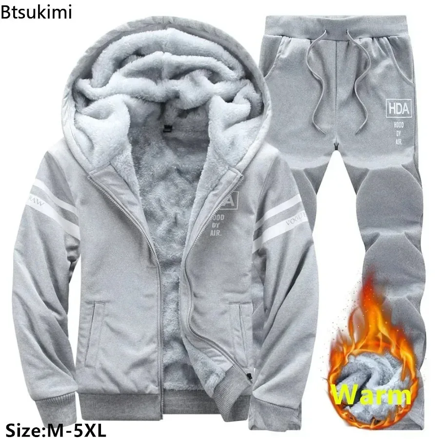 

2026 New Big Size Tracksuit Sets Men's Thicker Warm Hooded Jacket and Pants Two Pieces Male Fleece Sweatshirts Casual Sport Suit