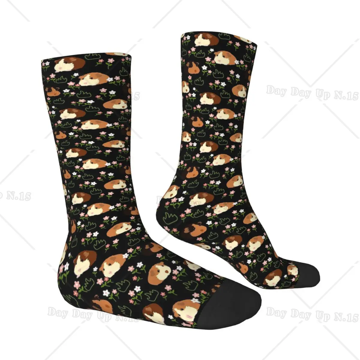 Flowers Black Guinea Pig Cavia Porcellus Animal Unisex Winter Socks Outdoor Happy Socks street style Crazy Sock