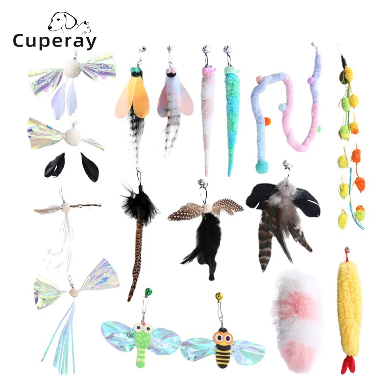 Cat Toys Funny Cat Stick Replacement Head Plush Feather Bird with Bell Toys Interactive Magic Wand DIY Feathers Pet Supplies