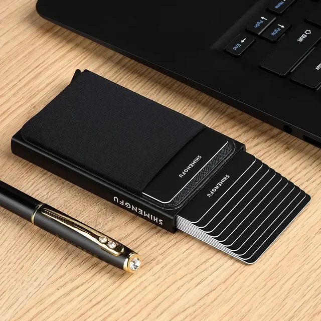 Smukły aluminiowy portfel z elastyczną tylną kieszenią na kartę kredytową Mini portfel RFID Automatyczne wyskakujące etui na karty bankowe Portmonetka męska