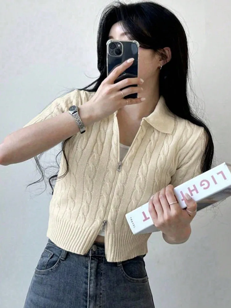 Maglione lavorato a maglia coreano Sle Chic Summer Ne da donna Nuovo cardigan con cerniera ort Sve accurato in vita 2025