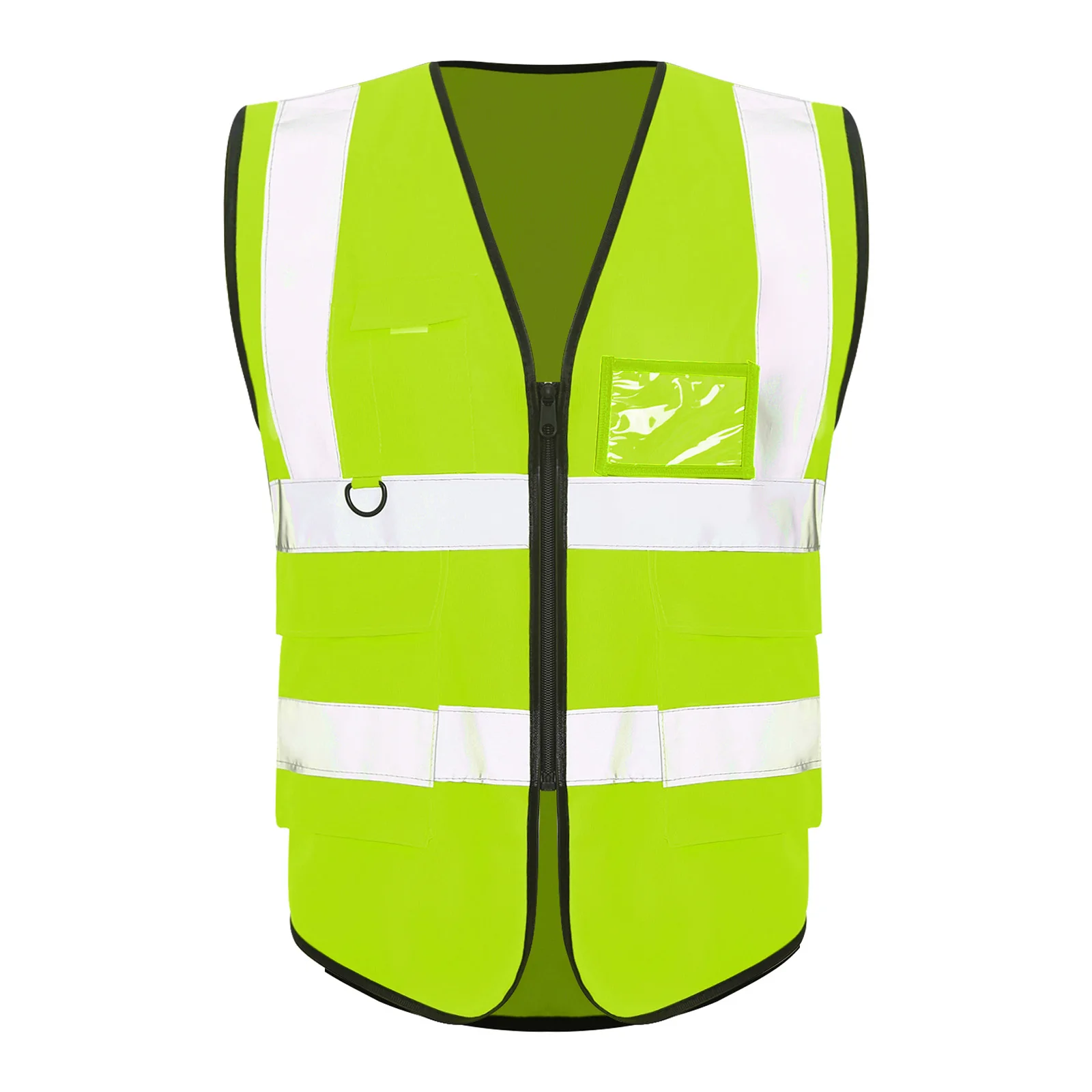 Gilet de sécurité réfléchissant haute visibilité pour hommes, col en V, sans manches, fermeture éclair, veste de travail avec multi-poches pour le cyclisme, les activités de plein air
