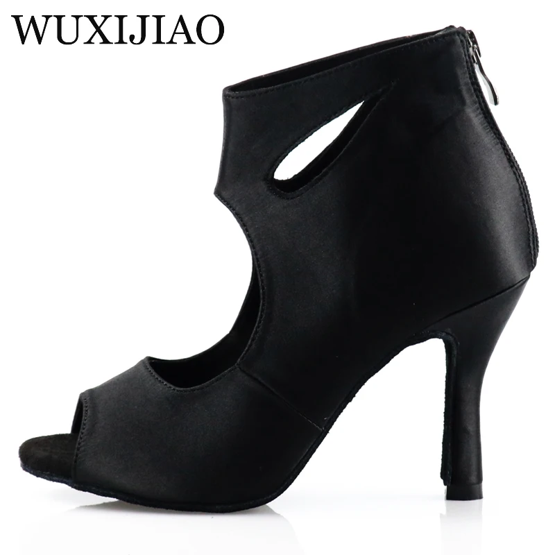 WUXIJIAO Ladies Dance Boots High Heels Ladies Comfort Satin Ballroom Latin Dance Shoes Girls Latin Dance Shoes