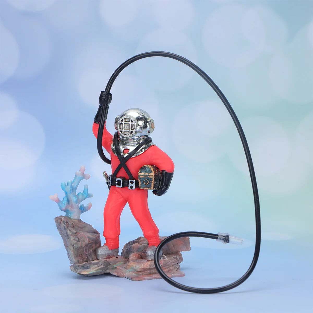 Aquarium Treasure Bubbler Diver with Hose Decor Fish Tank Ornament Sculpture Resin Model