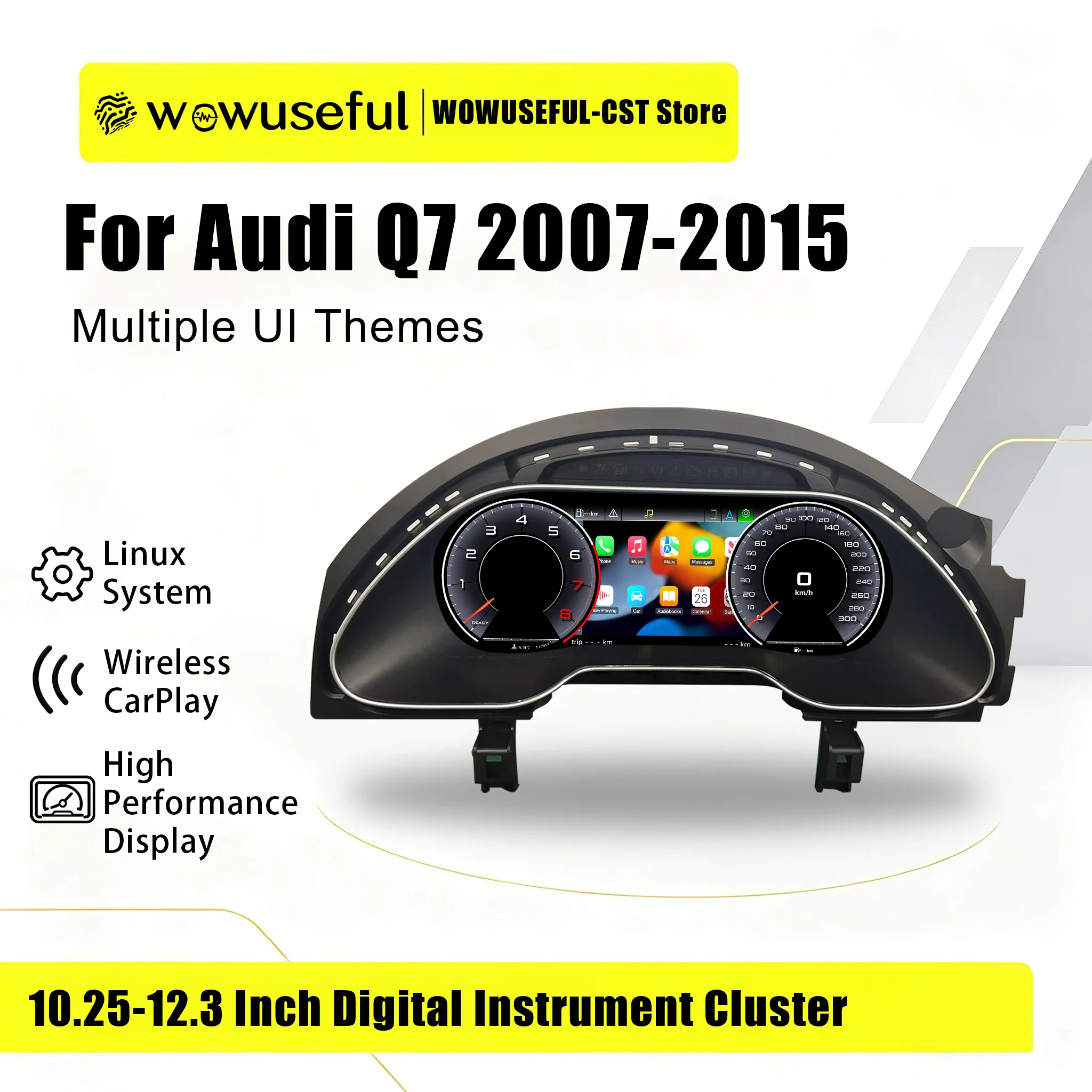 WOWUSEFUL Virtuelles Cockpit-Dashboard für Audi Q7 Baujahre 2007-2015, Digitaler Tachometer, Instrumententafel