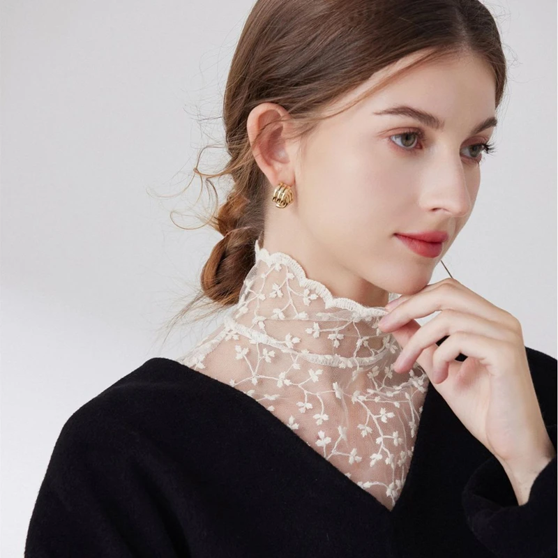 Elegant Lace Interior Decoration Hollow Fake Collar Detachable Flower High Collar Half Shirt Blouse For Women Girls