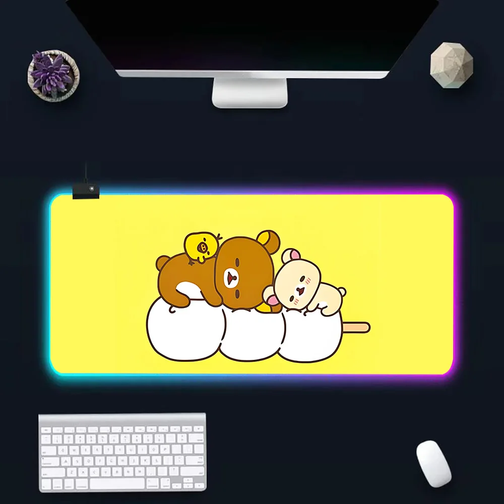 R-Rilakkuma-Tapis de souris pour clavier gamer RVB, sous-tapis lumineux LED, tapis en caoutchouc pour ordinateur de jeu