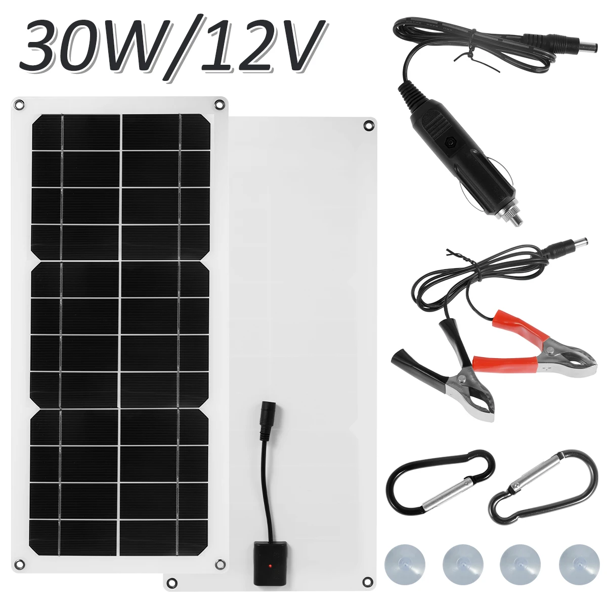 30W Solar Panel 12V Waterproof Solar Cell Portable Solar Charge Phone RV Car MP3 USB Charger Outdoor Battery Supply Suction Cups