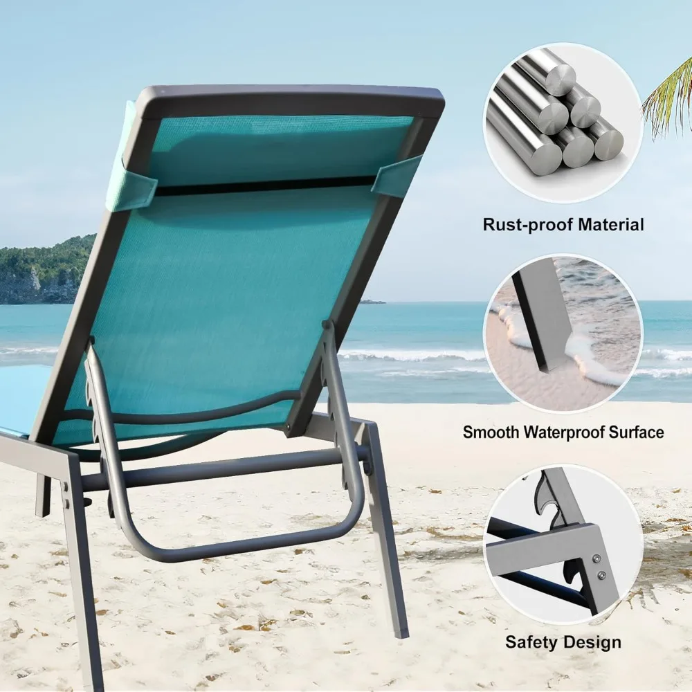Domi Patio Chaise Lounge Set, Aluminum Pool Lounge Chairs with 5 Adjustable Position, Breathable Textilene Fabric, Sunbathing