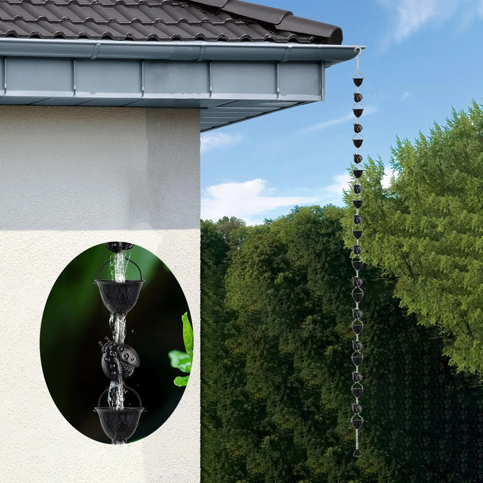 

Rain Chain for Gutter for Divert Water Garden Outdoor Backyard Outside Home Deck Patio Metal Sheds Rainwater Diverter 2.8M Long
