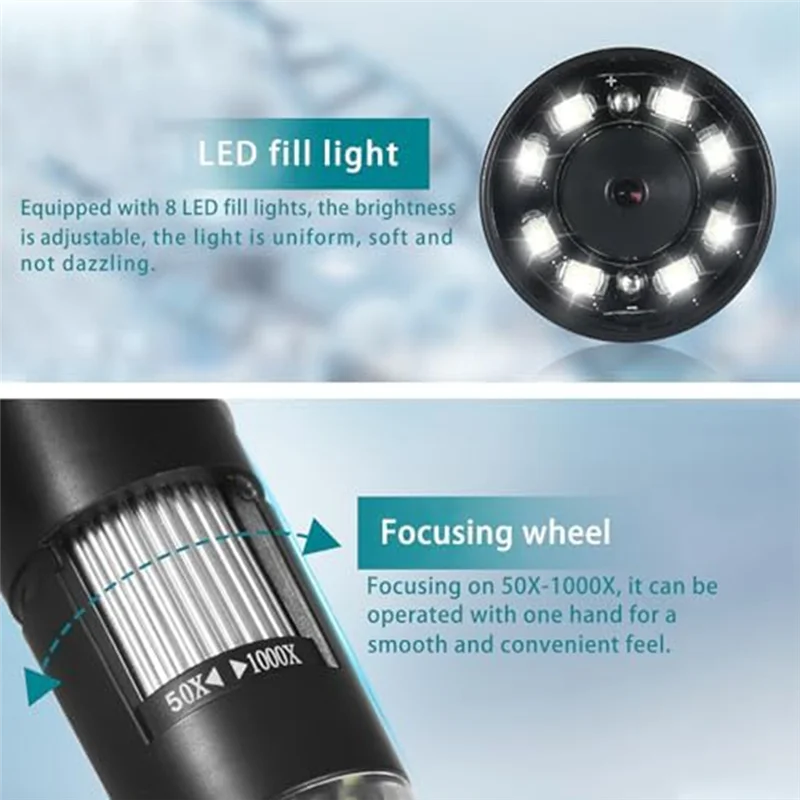 

A15R -Беспроводной цифровой микроскоп, портативная USB-камера для осмотра, увеличение 50X-1000X для подставки, Android, Mac, компьютера