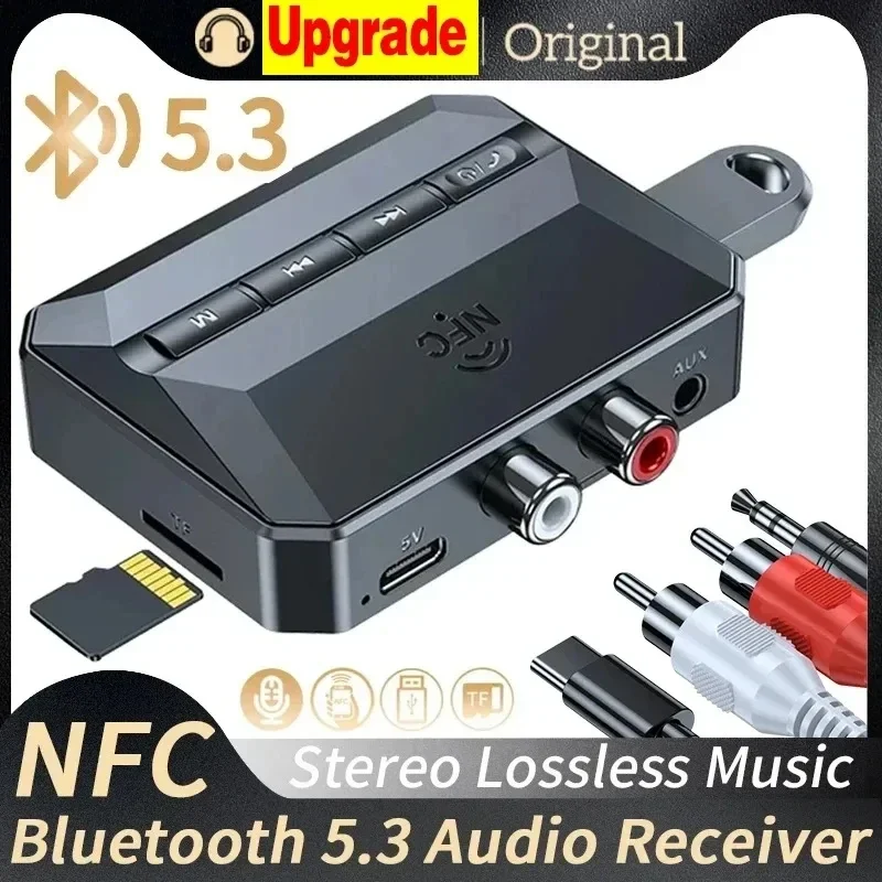 NFC Bluetooth 5.3 Audio Receiver 3.5mm AUX RCA USB U-Disk/TF HIFI Stereo Music Wireless Adapter With Mic For Car Kit Speaker Amp 