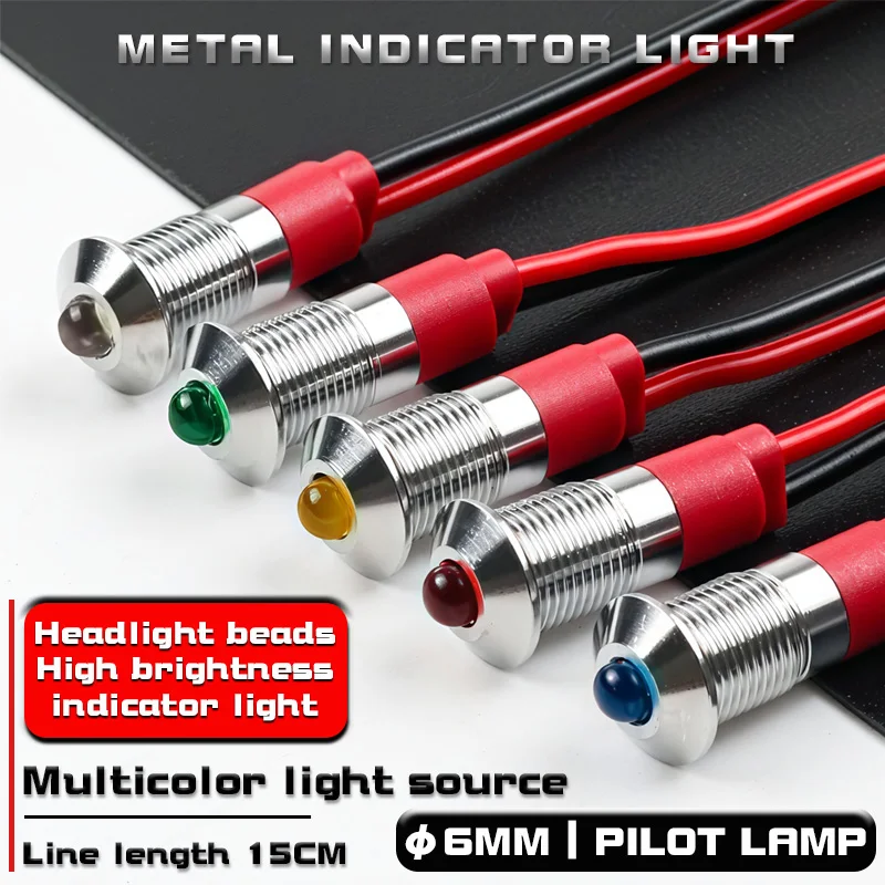 6mm metal LED warning indicator light IP65 waterproof signal light indicator light 3V 5V 12V 220V with red and blue highlighted