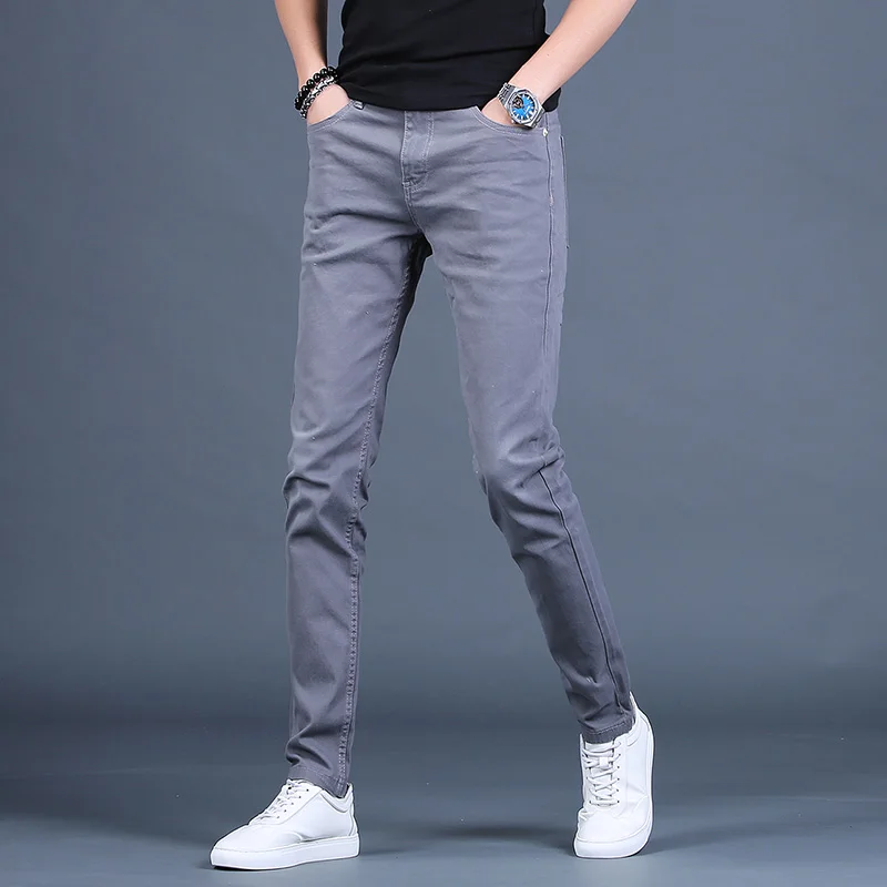 Cotton Slim Fit Black Jeans Men Solid Colors Casual Pants Outdoor Stretch Denim Trousers