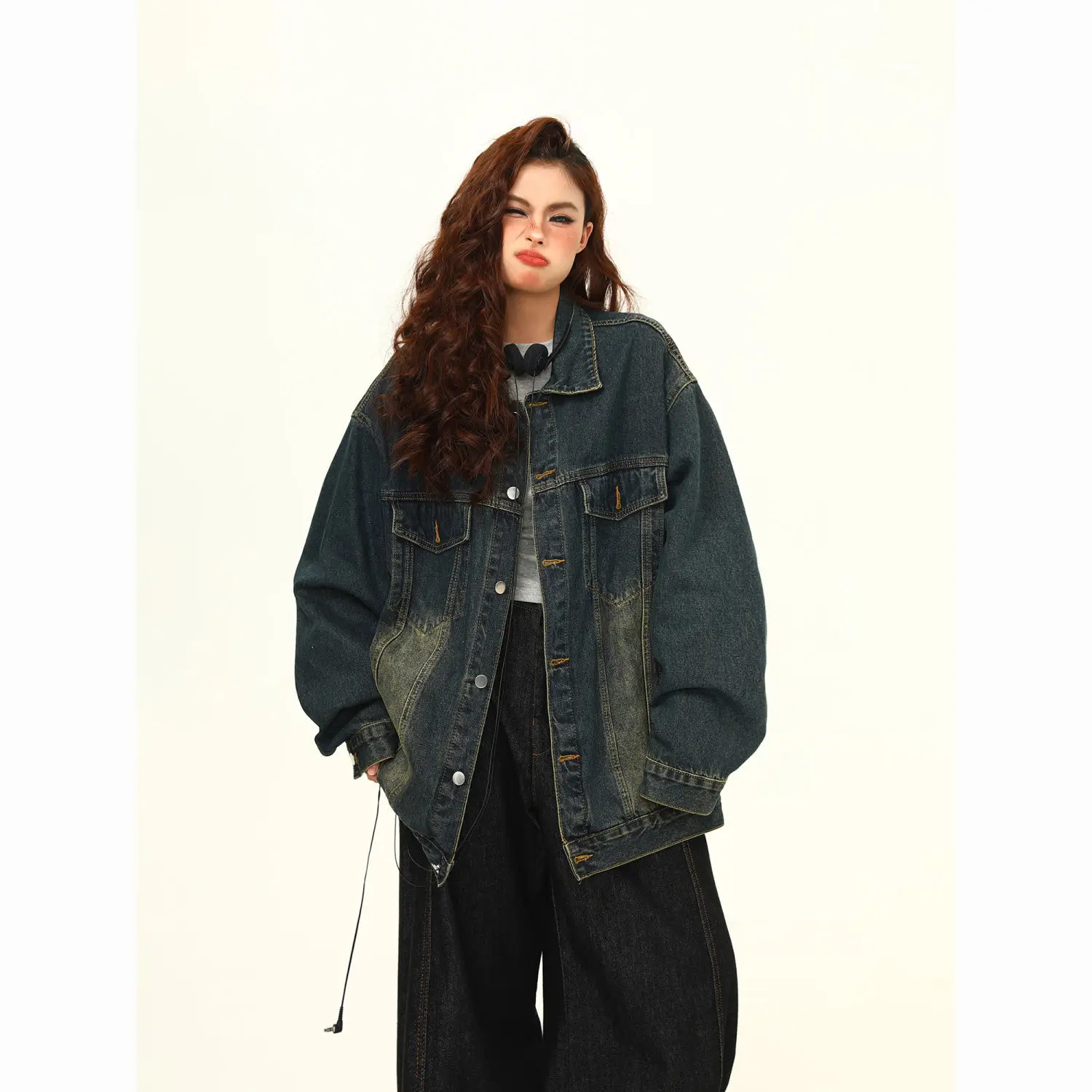 

Vintage Leather Jackets Women Techwear Bf Punk Sleeves Blue Daily Thickened Sleeved Korean Versatile Clothing Thick Ladies Slim