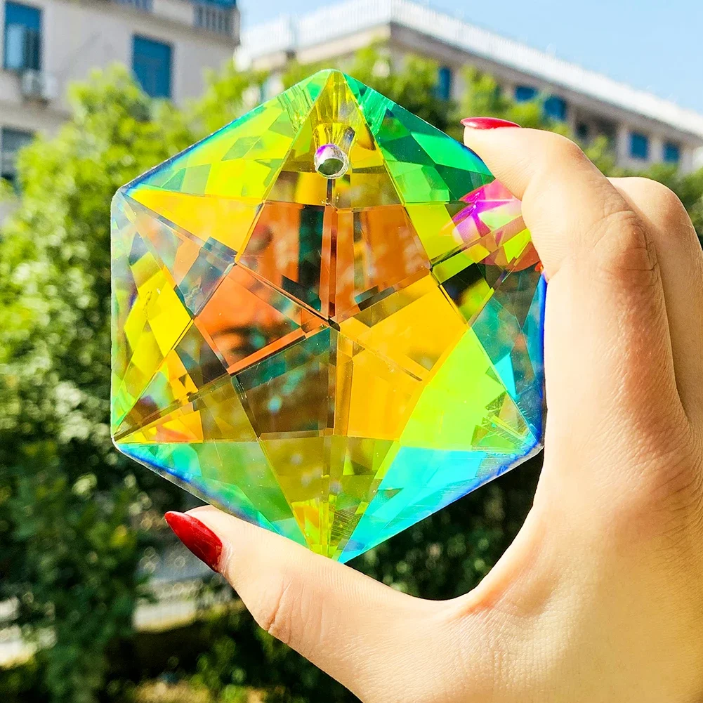 100mm Colorful Metatron Suncatcher Crystal Hanging Decor Star of David Prism Rainbow Maker Chandelier