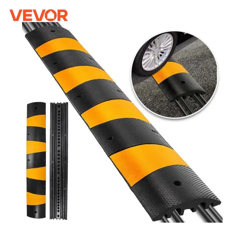 VEVOR 6 Feet Rubber Speed Bump Heavy Duty Cable Protector Ramp 72.4 x 12 x 2.4 Inch 2-Channel for Garage Gravel Roads, Discount