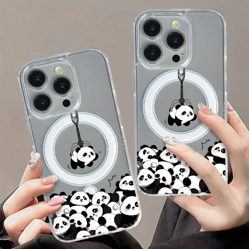 

Cute Panda Magnetic Magsafe Transparent Phone Case For iPhone 17 16 15 14 13 12 Pro Max 15 17 Plus 12 13 17 Pro 13 Cover Fundas