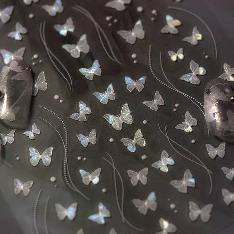 Shell Light White Butterfly Nail Stickers Glitter Adhesive Sticker Art Decoration Cute Diy Salon For Home Use High Quality