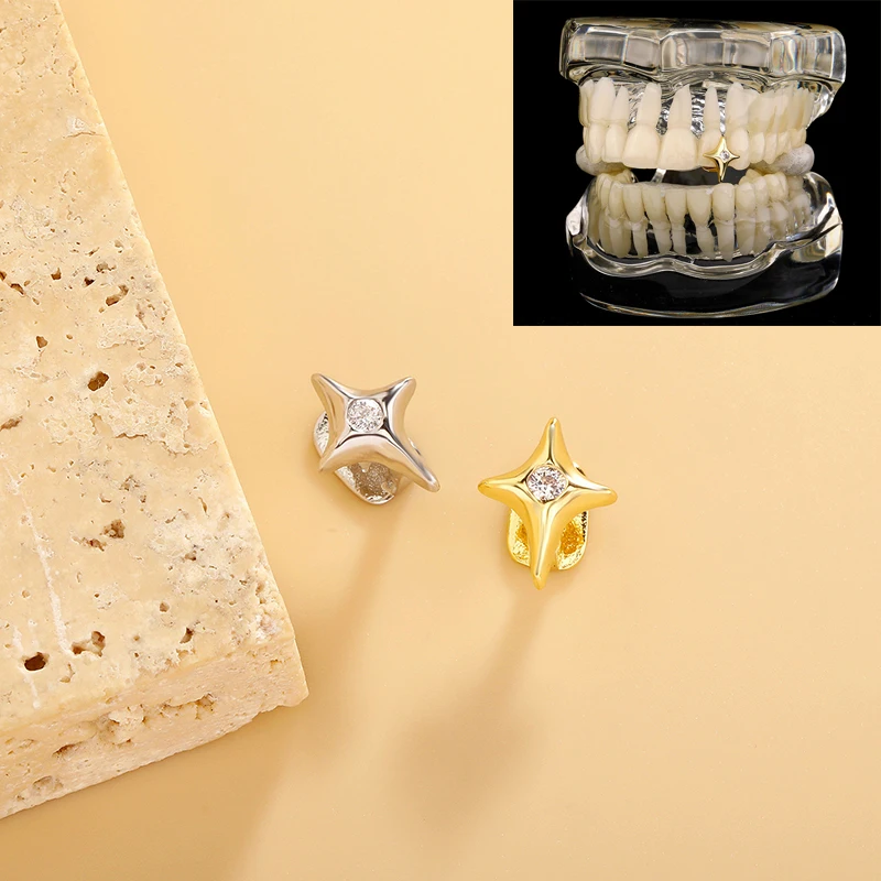 1Pcs Full Crystal Diamond Teeth Braces Decoration Jewelry Hip-hop Style Women Men Plated Tooth Caps Decor Accessories