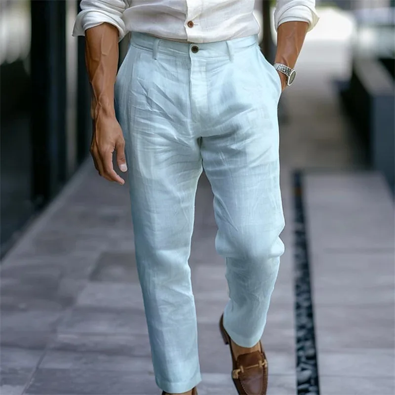 2025 Male Men's Casual Dress Linen Pants Solid White Gray Trouser Plus Size 3xl Mens Elegant Fashion Sweatpants Men Streetwear
